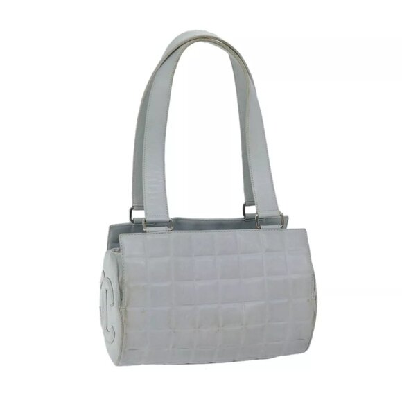 CHANEL COCO Mark Choco Bar Shoulder Bag Lamb Skin Blue CC Auth - Picture 1 of 16